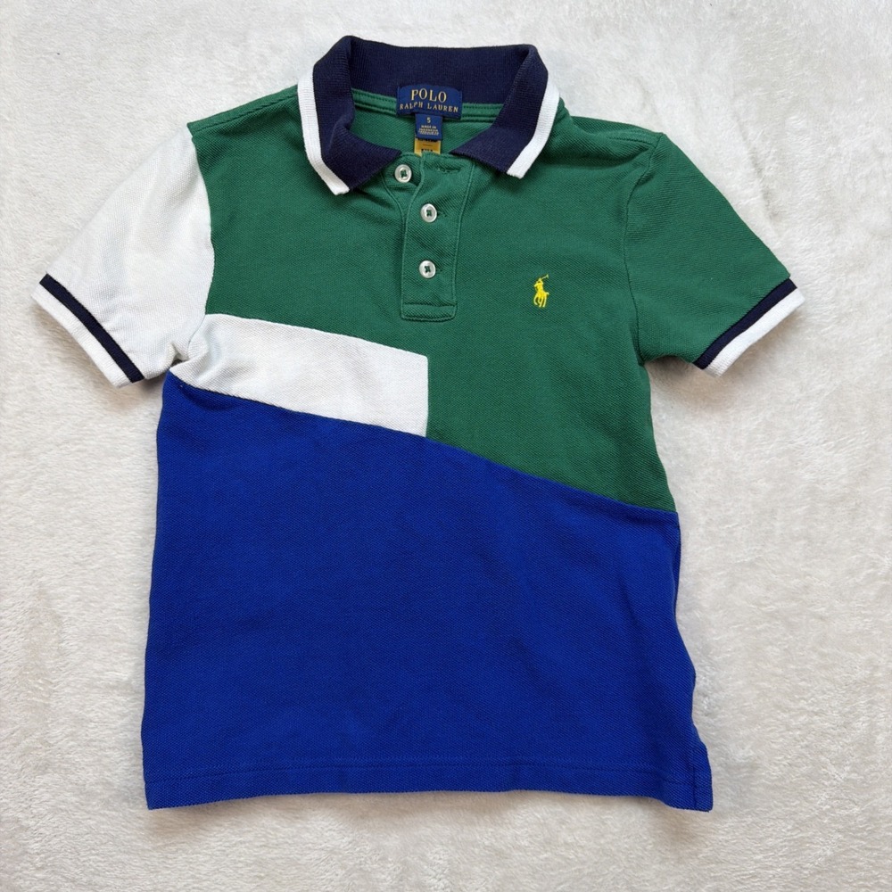 Polo Ralph Lauren‎ Boys Colorblock Polo Shirt Green Blue White Size 5 Preppy